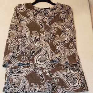 New Direction Brown Paisley Long Slit Sleeve Top  M